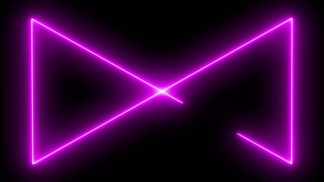 Abstract purple neon glowing lines forming an angular infinity loop on black background