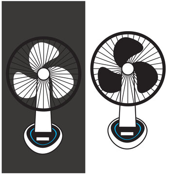 2 black and white Table Fan sihollath vactor icon and image ready to creative logo and creative concept . fan with Blade Silhouette Vector Set Cooler. Black and White two fan all ready to use .