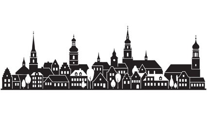 Fototapeta premium Silhouette of an Old Town Skyline with Multiple Church Spires and Rooftop Buildings