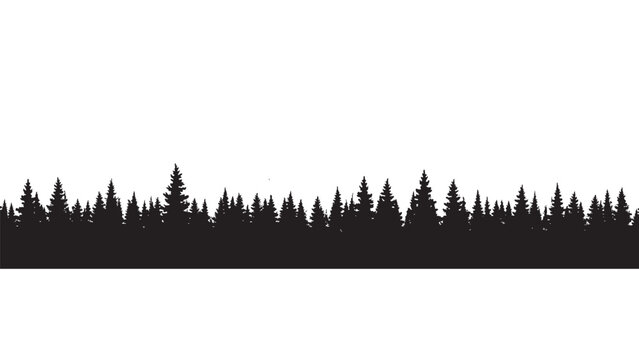 Silhouette of a pine forest on a white background