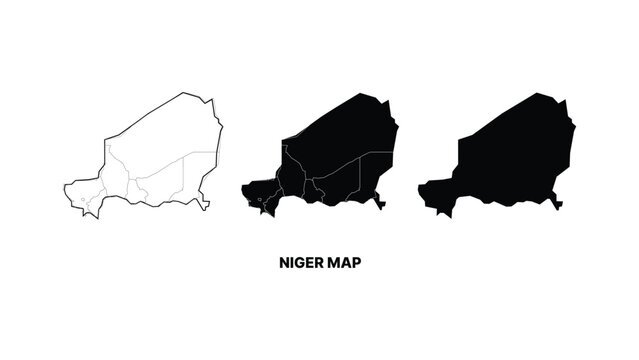 Niger map outline and filled vector illustrations