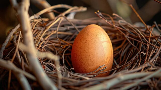 Video A single brown egg sits in a cozy nest, perfect for capturing the simplicity and beauty of nature