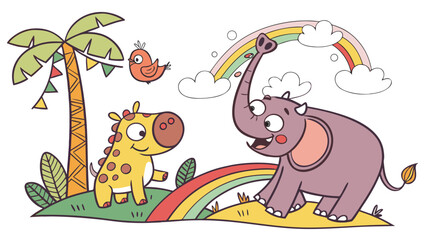 Naklejka premium A fantasy cartoon inspired by colorful animals, with a creative and fun style.