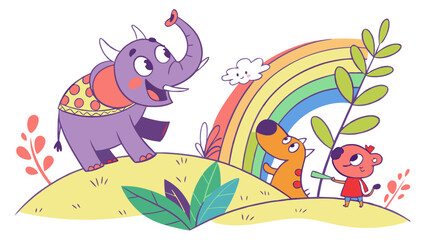 Obraz premium A fantasy cartoon inspired by colorful animals, with a creative and fun style.
