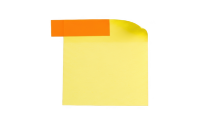 Yellow sticky note with orange tab for message and reminder isolated on transparent background