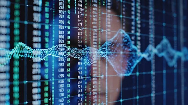 Market data visualization with financial charts and numerical analytics. Trading technology concept of digital finance monitoring, investment analysis, trends and real time economic performance