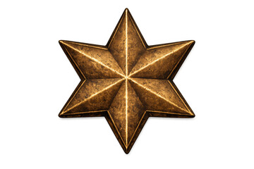 Bronze six-pointed star badge as an award or achievement symbol, weathered metallic texture, transparent background
