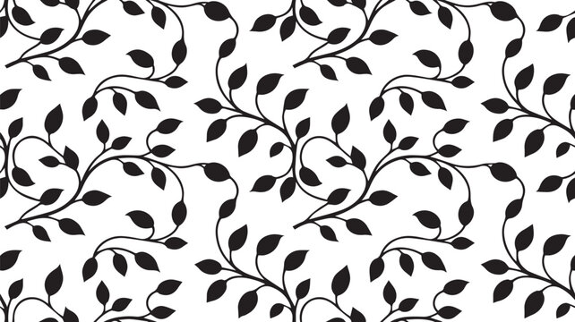 Seamless vector background featuring intricate black botanical vine illustrations