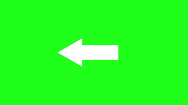 white arrow pointing left animation on a greenscreen chroma key green background instructional guide diagram illustration directional arrows animated 4K  video