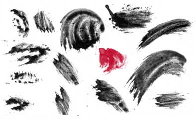 Mega bundle of different ink brush strokes:rectangle,square and round freehand drawings.Ink splatters,grungy painted lines,artistic design elements:waves,circles,triangles.Vector paintbrush set.