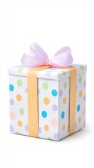 Polka dot gift box isolated on white background.