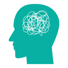 Tangled Mess of Thoughts in Human Head Silhouette