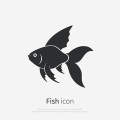 Obraz premium Black fish icon silhouette isolated on white background. Minimal vector logo of a simple aquarium pet fish. Suitable for seafood branding, fishing logos, marine design.