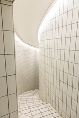 Contemporary white staircase. Apartment indoor, luxury interior