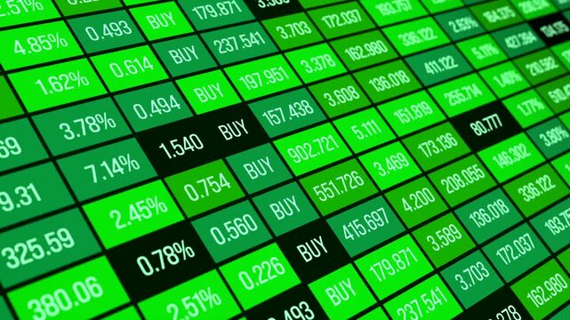 Close up green spreadsheet with financial figures, revenue, sales data, buy, rates. Information, financial report, percentages, business data, strategy and planning. 3D animation