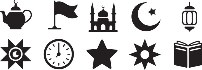 Islamic symbols and crescent moon star mosque