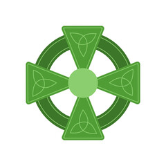 Celtic cross symbol with intricate green design isolated on white background