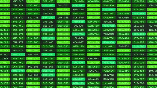 Financial or scientific data, green table, information, market data, prices, parameters. Business data, financial planning or scientific evaluation, experimental results.