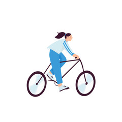 Fototapeta premium Woman Riding Bicycle Flat Vector Illustration on White Background