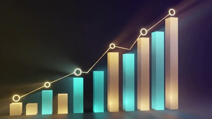 Bar chart with ascending trend line visualizes business growth and financial performance metrics. Statistical graph illustrates increasing data analytics, revenue progress and successful economic - Powered by Adobe