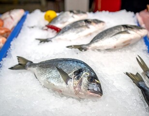 Fresh Dorade Fish on Ice - A Seafood Market Display.