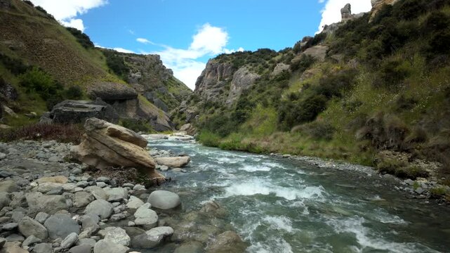 Whitewater River Running Through Narrow Rocky Gorge