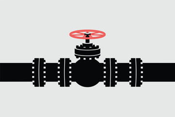 Pipeline with Red Valve, oil and gas industry concept