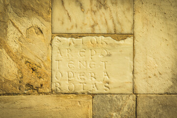 Naklejka premium Facade of Siena Cathedral, Italy. The magic Sator square, esoteric word, Latin palindrome
