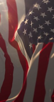 Flag of United States at sunset. 4K Vertical. Loop