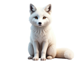 Obraz premium A small white fox is sitting on a smooth white surface, looking up