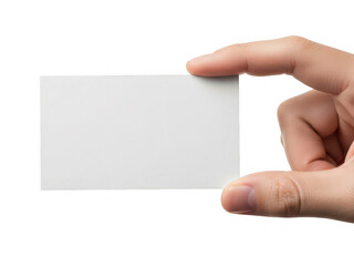 Hand holding blank business card isolated on transparent background