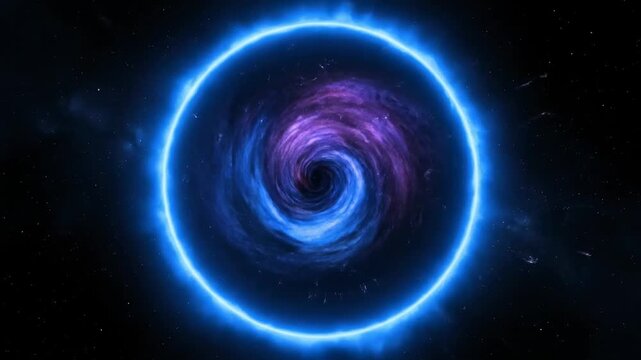 A cosmic scene, a swirling nebula inside a bright blue aura