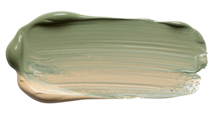 Green and beige acrylic paint smear with smooth blended texture and soft brush strokes on a transparent background for artistic and design use
