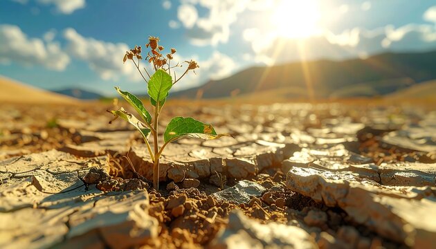 Resilience - A lone plant thrives in the arid desert landscape.