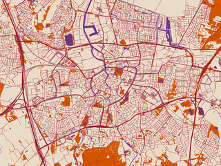 Obraz premium Street network map of Breda, Netherlands, muted violet water and terracotta