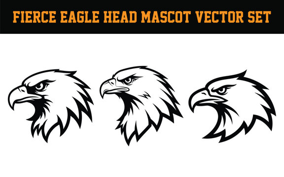 Fierce eagle head mascot vector set with three different views  side and front profiles of strong bird heads
