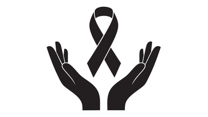 Hands forming heart shape with awareness ribbon isolated on transparent