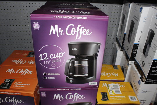 Mr. Coffee coffee maker box closeup shelf 