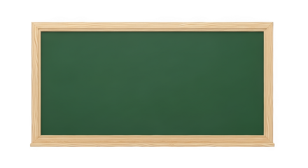 Empty green chalkboard with wooden frame for school classroom use isolated on transparent background