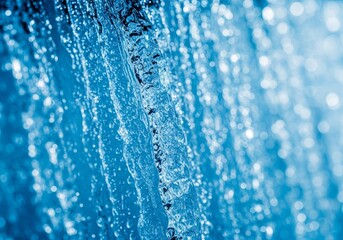 Deep Blue Ice Texture, Flowing Water, Sparkling Bokeh Highlights, Macro Winter Background, Abstract Water Illustration, Cool Seasonal Design