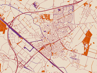 Naklejka premium Urban map poster of Veghel, Netherlands – burgundy linework on cream