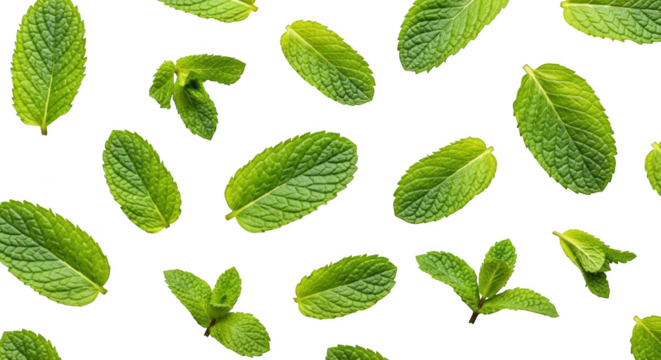 Fresh mint leaves pattern green herb ingredient culinary flavor food isolated on transparent background - Powered by Adobe