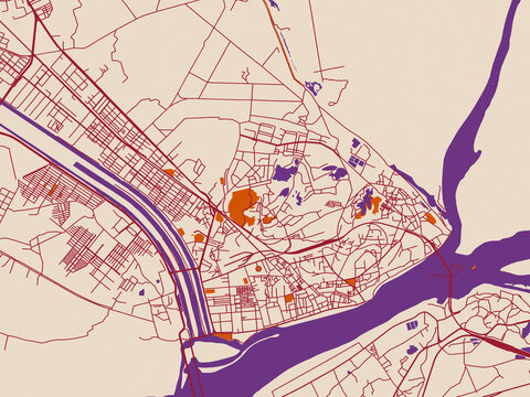 Graphic city map artwork of Sukkur, Pakistan