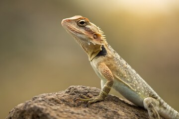 Lizard basking on rock feeling warm sunshine