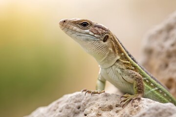 Naklejka premium Lizard on rock looking up in nature