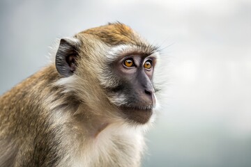 Obraz premium Long-tailed macaque monkey looking away in wildlife habitat