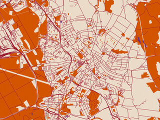 Obraz premium Minimal city map of Jaworzno, Poland with burgundy linework on cream