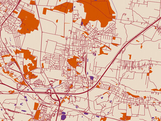 Fototapeta premium Street network map of Piekary Slaskie, Poland, warm boho color palette