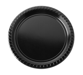One black plastic plate isolated on white, top view