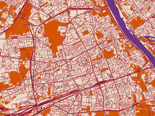 Obraz premium Street map of Wola, Poland in cream and burgundy map